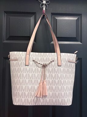 Large M Monogram Tote with Blush Trim and Tassel NWT